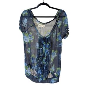 Abercrombie & Fitch Floral Ruffle Sheer Blouse, Medium